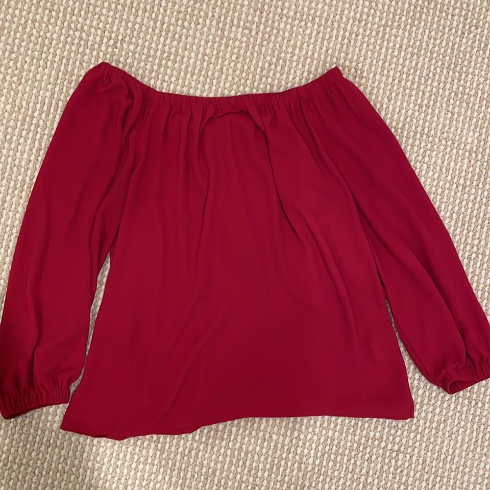 Off the Shoulder Red Long Sleeve Flowing Shirt